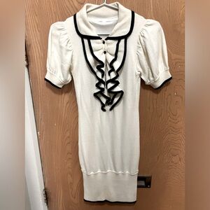 Knit collared dress with ruffle and button detail, women’s XS